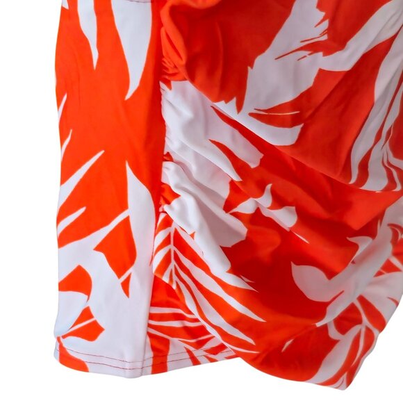 Cupshe Tropical Print Ruched One-Piece Swimsuit L Orange White Adjustable Straps - Picture 8 of 10